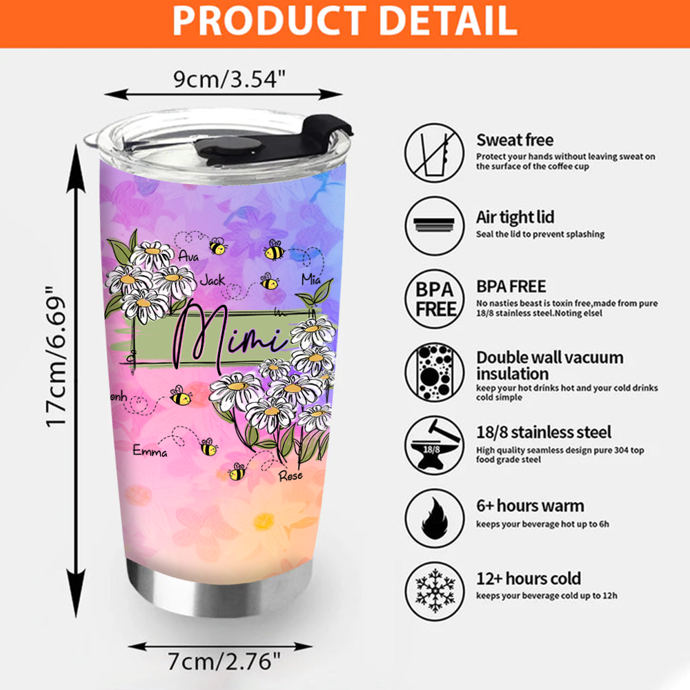 Personalized Water Cups, Custom Grandma And The Kids Bee. Portable Water Cup With Lid