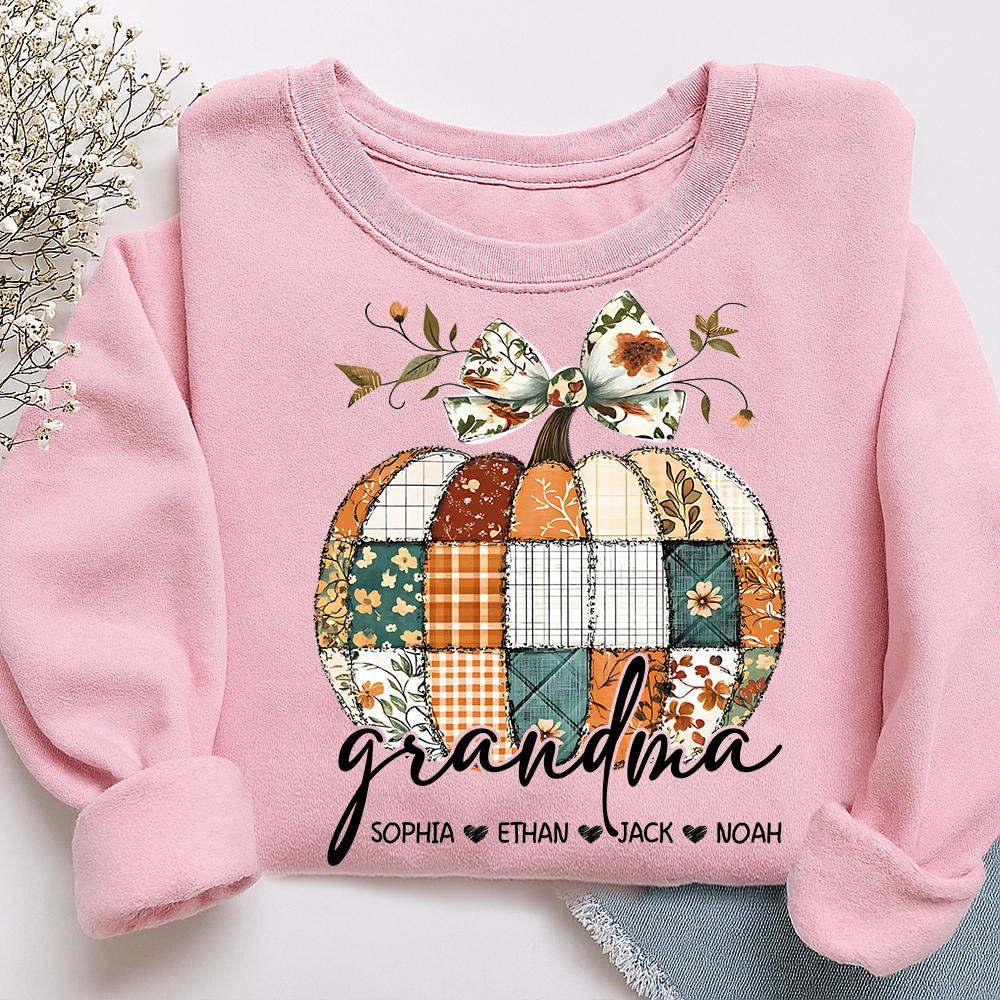 Vintage Patchwork Pumpkin Sweatshirt,  ustom Gifts for Grandma and Grandchild