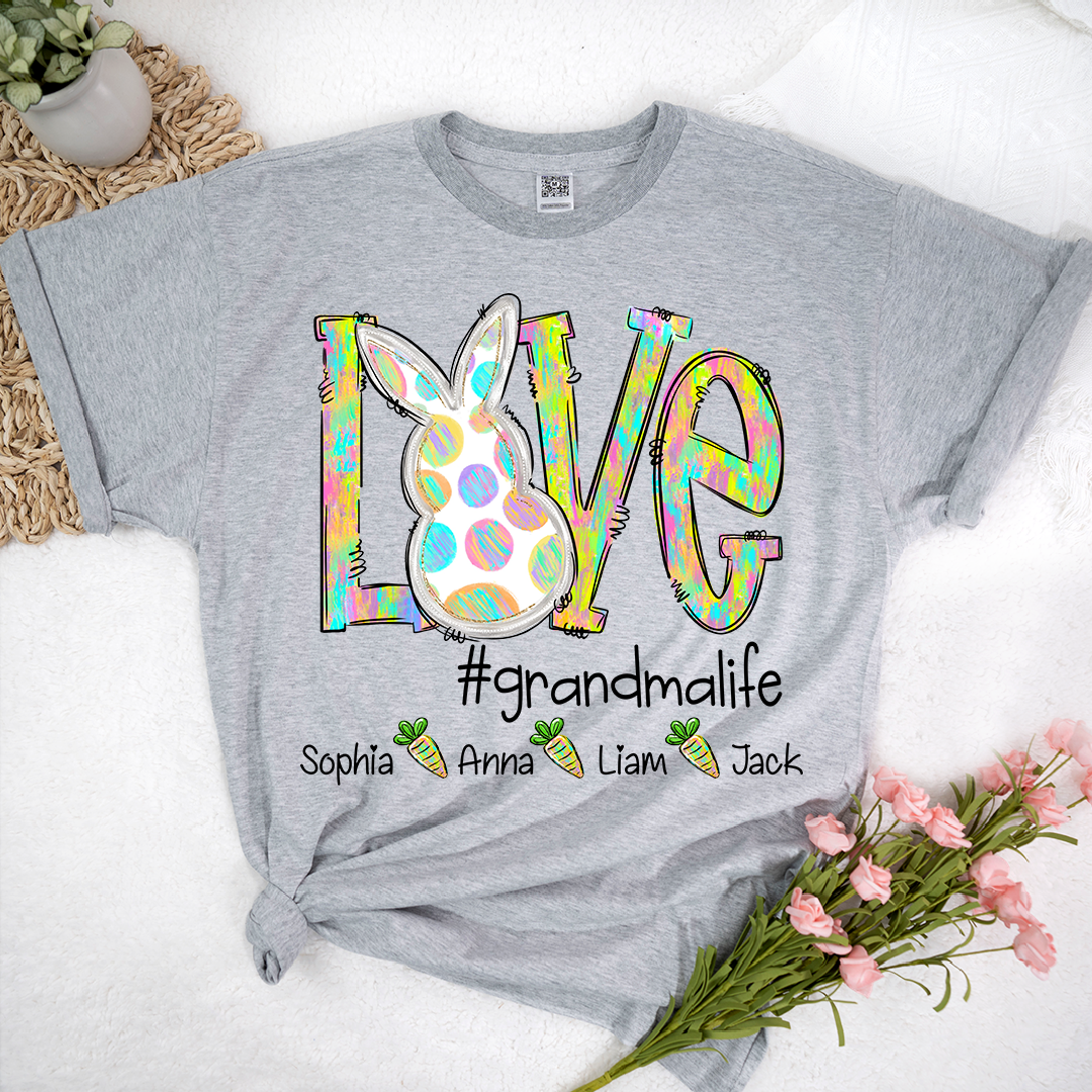 Love Grandma Life Rainbow Easter Egg Bunny And Kids Carrot LTP01