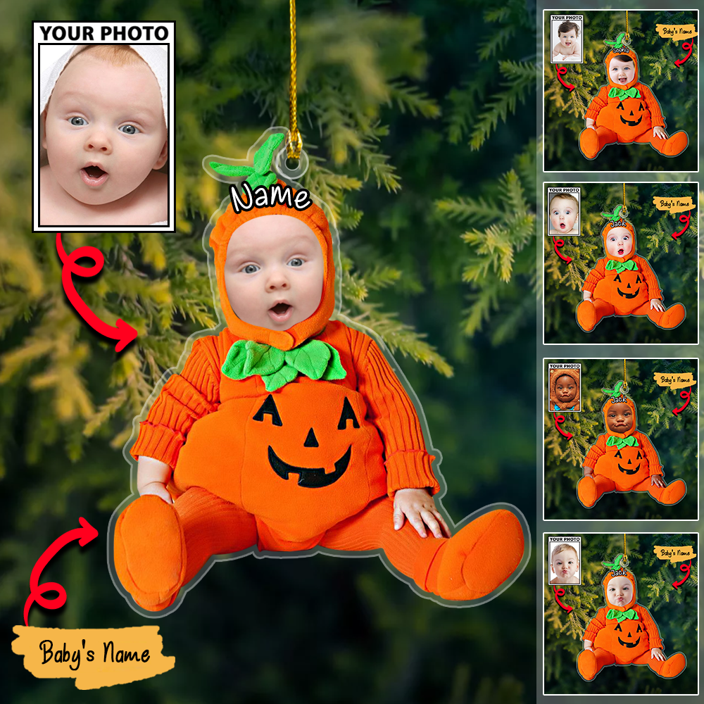Baby Photo Ornament, Custom Pumpkin Halloween And Merry Christmas Decoration with Name