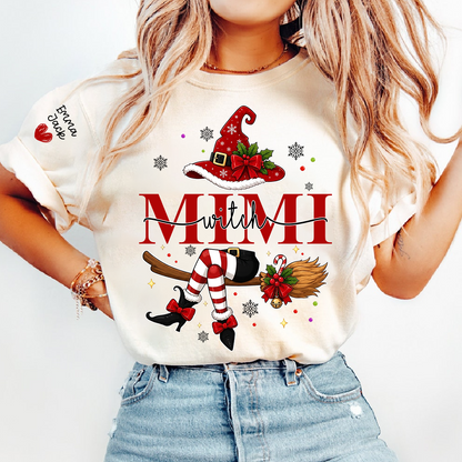 Mimi Christmas Shirt for Women, Cute Holiday Santa Witch Design Tee, Personalized Grandma Family Gift T Shirt
