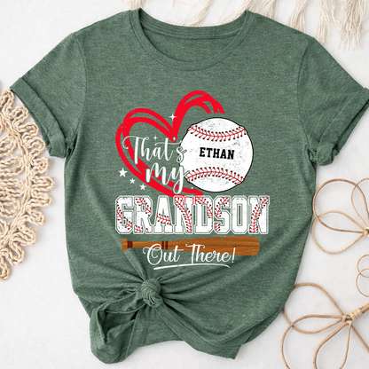 That’s My Grandson Out There Baseball Shirt, Personalized Sports Family T Shirt with Custom Name