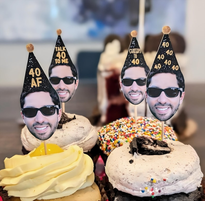 40th Birthday Cupcake Toppers, Custom Face Cupcake Toppers, Custom Birthday Cake Topper