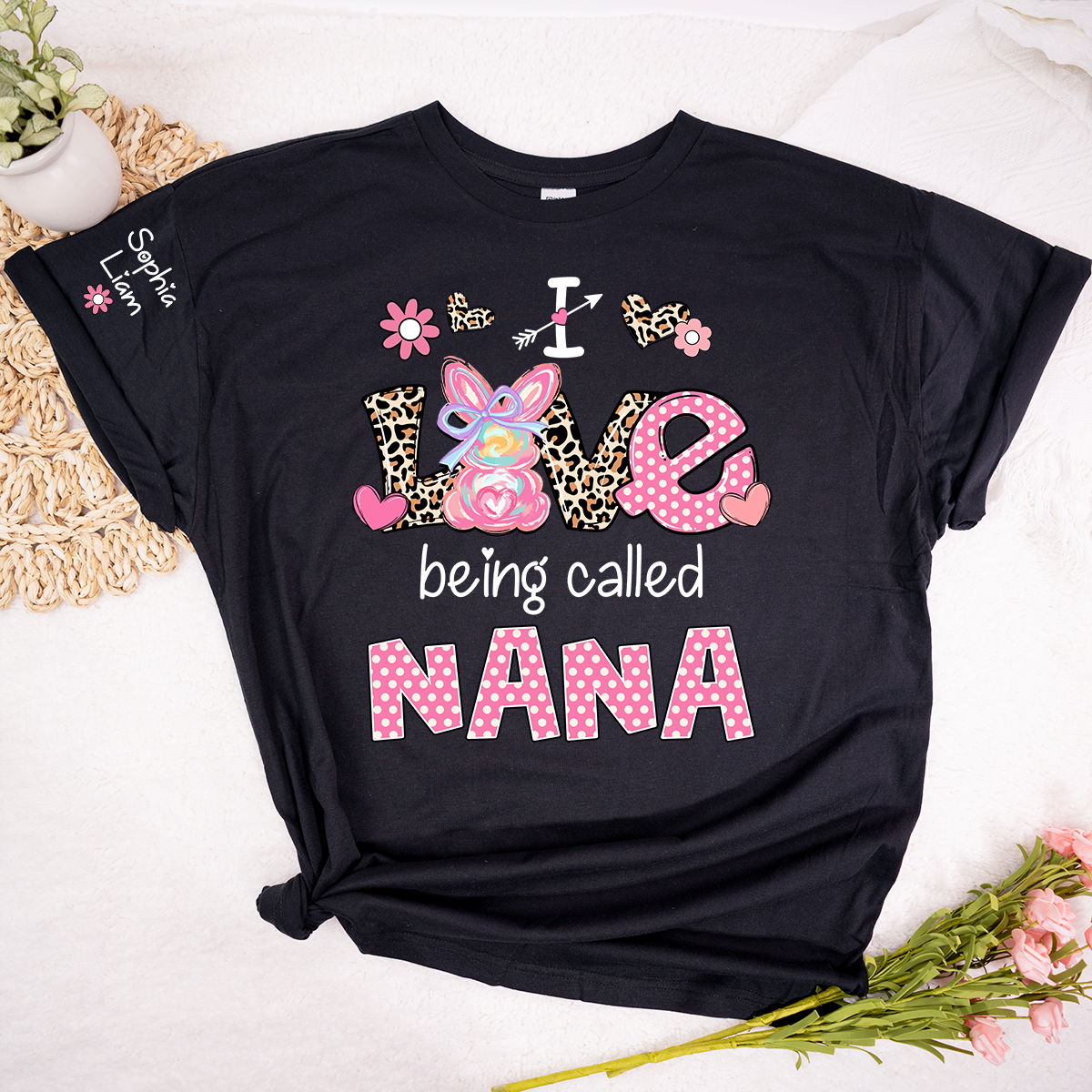 I Love Being Called Nana Shirt, Cute Nana T Shirt With Bunny And Floral Graphic