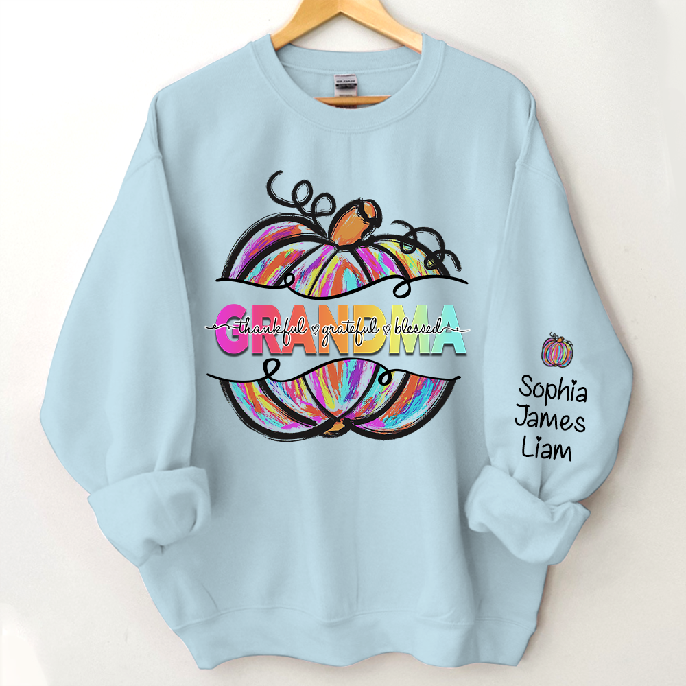 Personalized Grandma Pumpkin Color Autumn, Thankful Grateful Blessed Sweatshirt, Grandma Gift TH