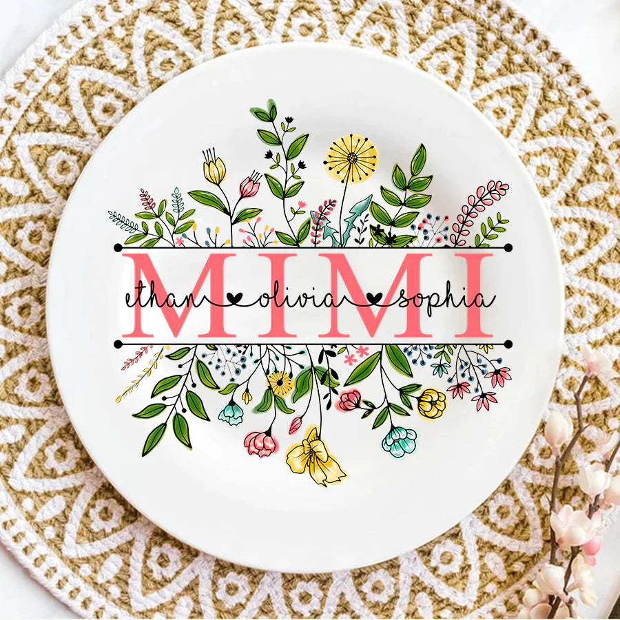 godmerch Personalized Wildflowers Mimi And Grandkids Plate