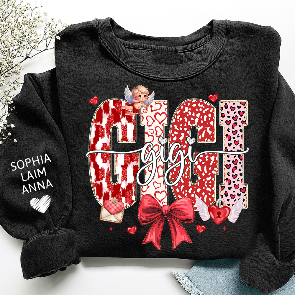 Personalized Valentine Gigi coquette Sweatshirt, Gifts for Grandma, Custom Grandma and Grandchild Names