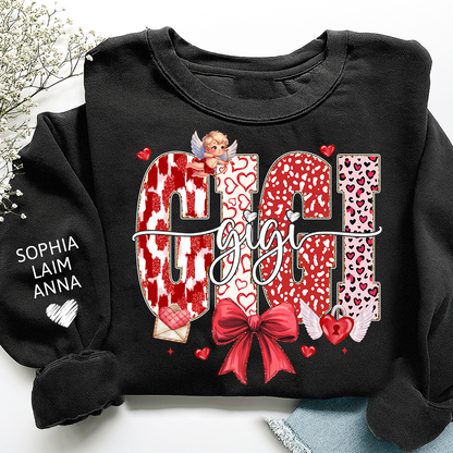 Personalized Valentine Gigi coquette Sweatshirt, Gifts for Grandma, Custom Grandma and Grandchild Names