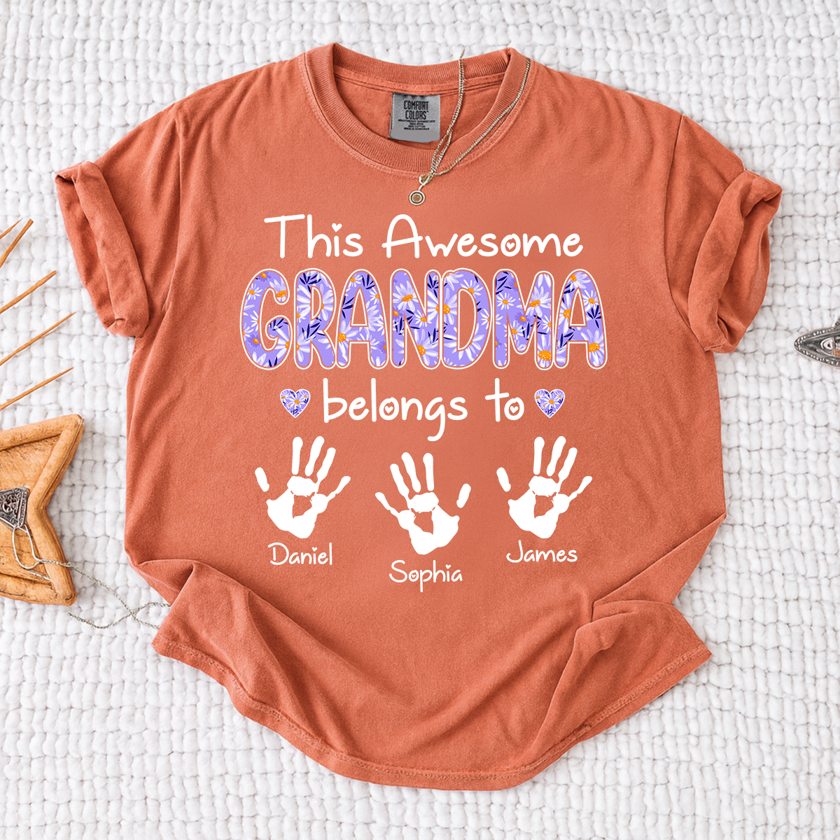 Comfort Colors This Awesome Grandma T Shirt with Handprints, Personalized Family Gift for Grandma