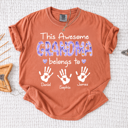 Comfort Colors This Awesome Grandma T Shirt with Handprints, Personalized Family Gift for Grandma