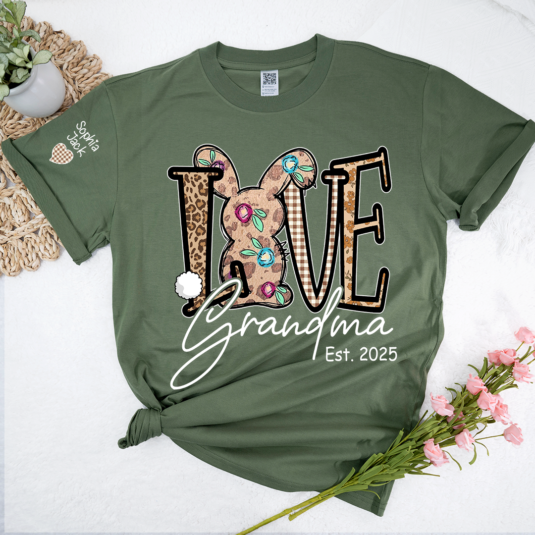 Personalized Love Gigi Easter T Shirt, Bunny And Egg Design With Names For Grandma