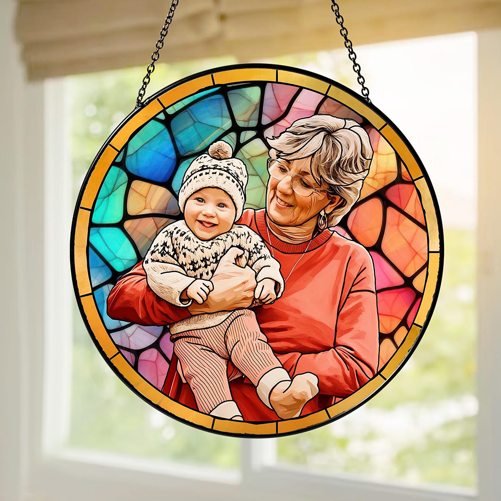 Personalized Grandma Portrait Suncatcher Stained Glass Window Hanging
