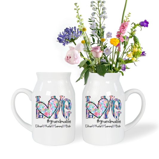 Love Colorful Grandma And Kids - Custom Home Decoration Flower Vase According To Family Requirements - Warm Gift For Mother's Day, Ceramic Flower Vase