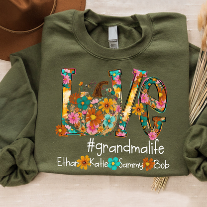Love Autumn Personalized Sweatshirt, Custom Name for Grandma And Kids
