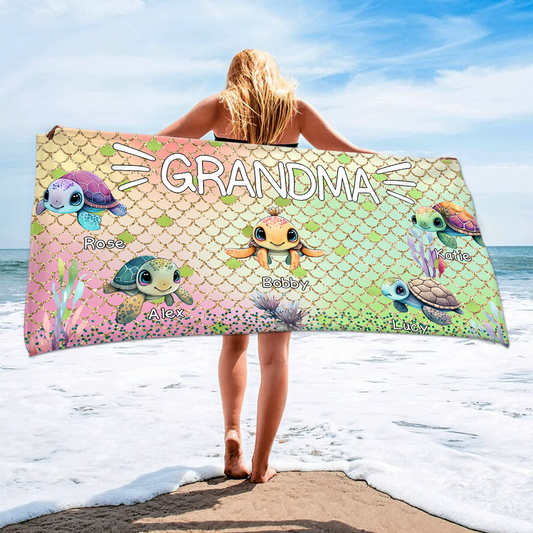 Personalized Sea Turtle Beach Towel, Sea Turtle Gifts For Grandma And Kids, Sea Turtle Pool Towel, Sea Turtle Towel