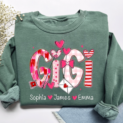 Valentine's Day Sweatshirt, Personalized Gift with Name for Grandma and Grandchildren