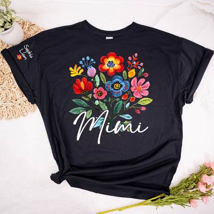 Personalized MimiI Floral T Shirt, Custom Family Names with Vibrant Flower Design, Perfect Gift for Mimi Cinco de mayo