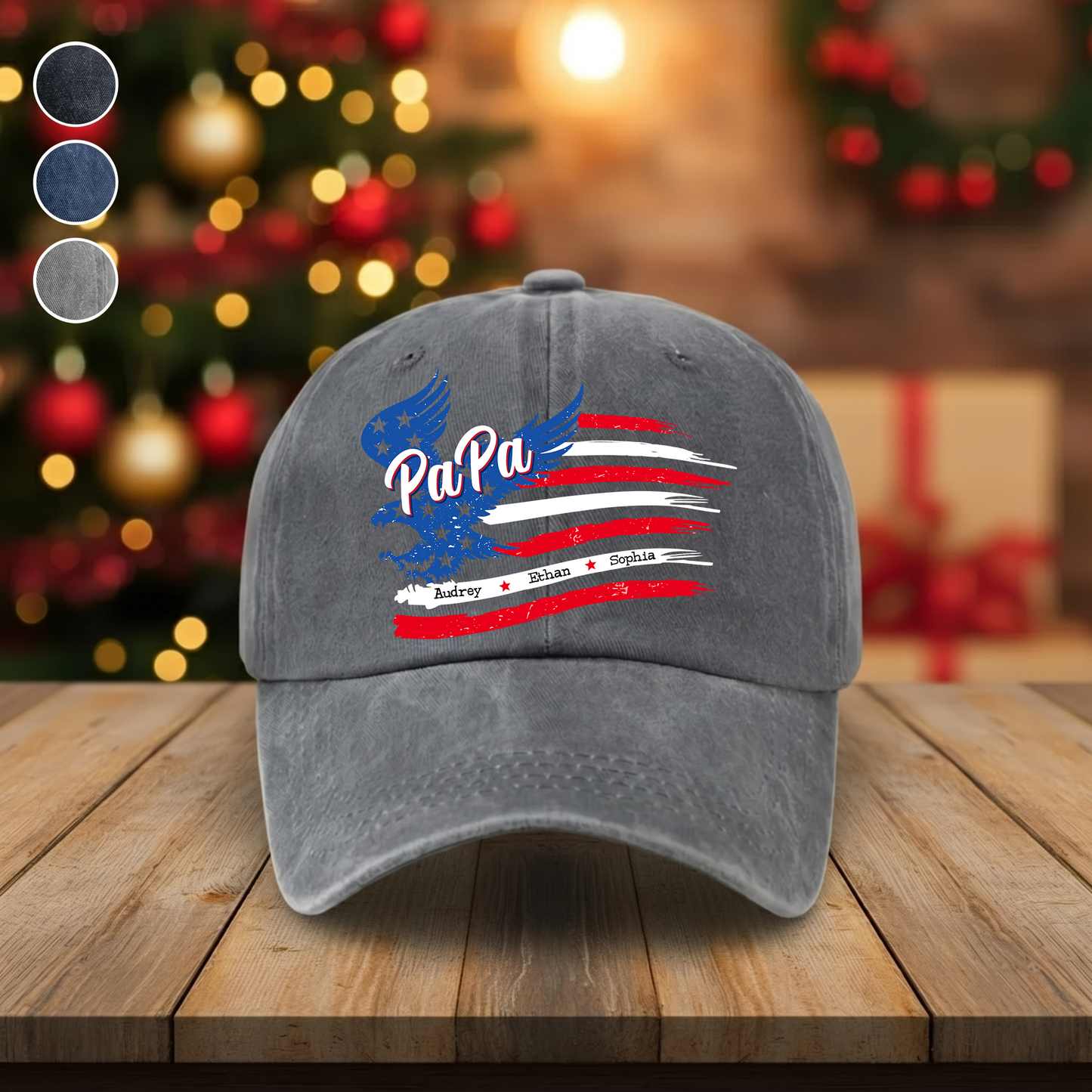 Personalized PaPa American Flag Hat for Grandpa, Custom Kids Names Patriotic Eagle Cap, Fathers Day Gift for Papa Grandfather Birthday Present for Men
