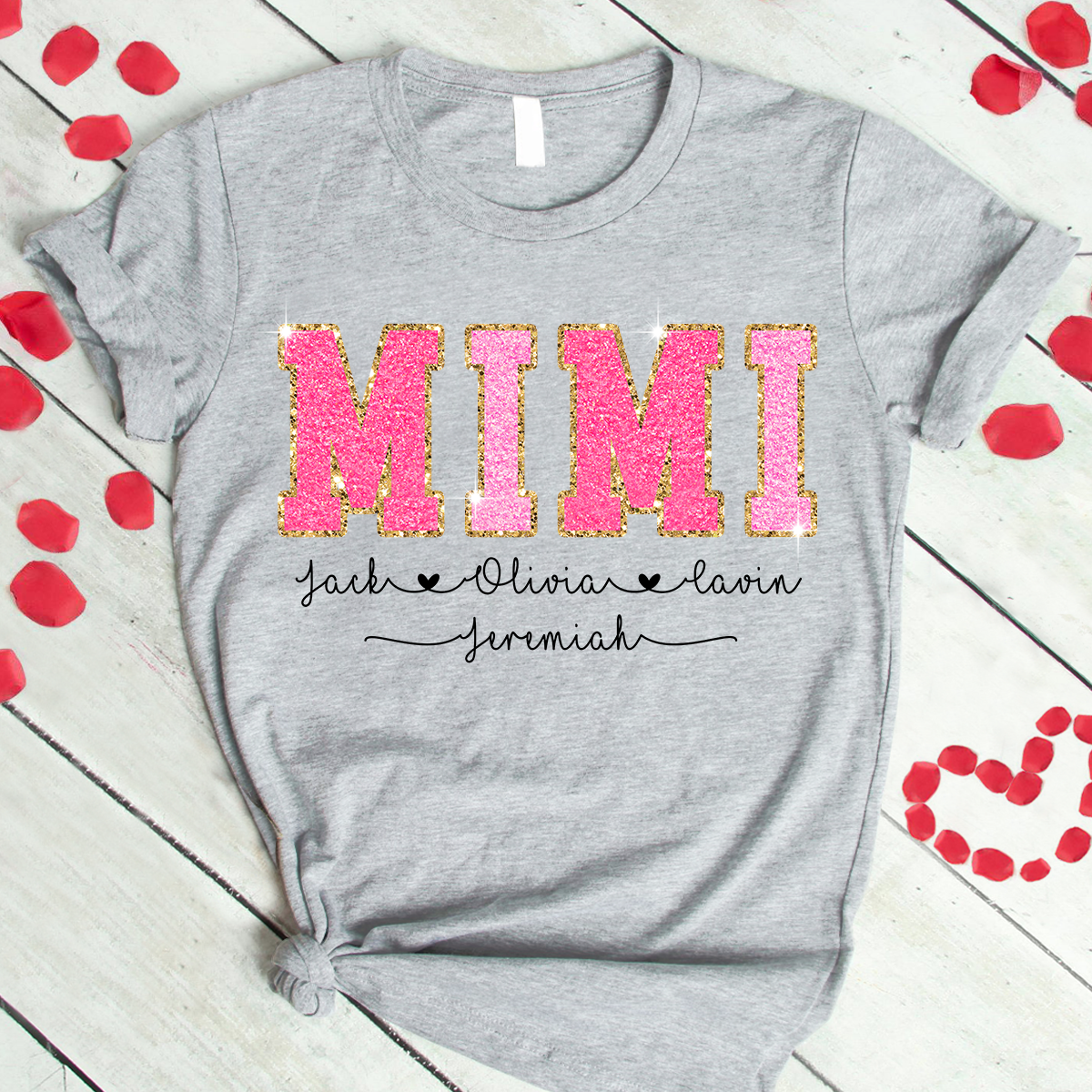 Custom Glitter Grandma With Grandkids Valentine's Day T-Shirt