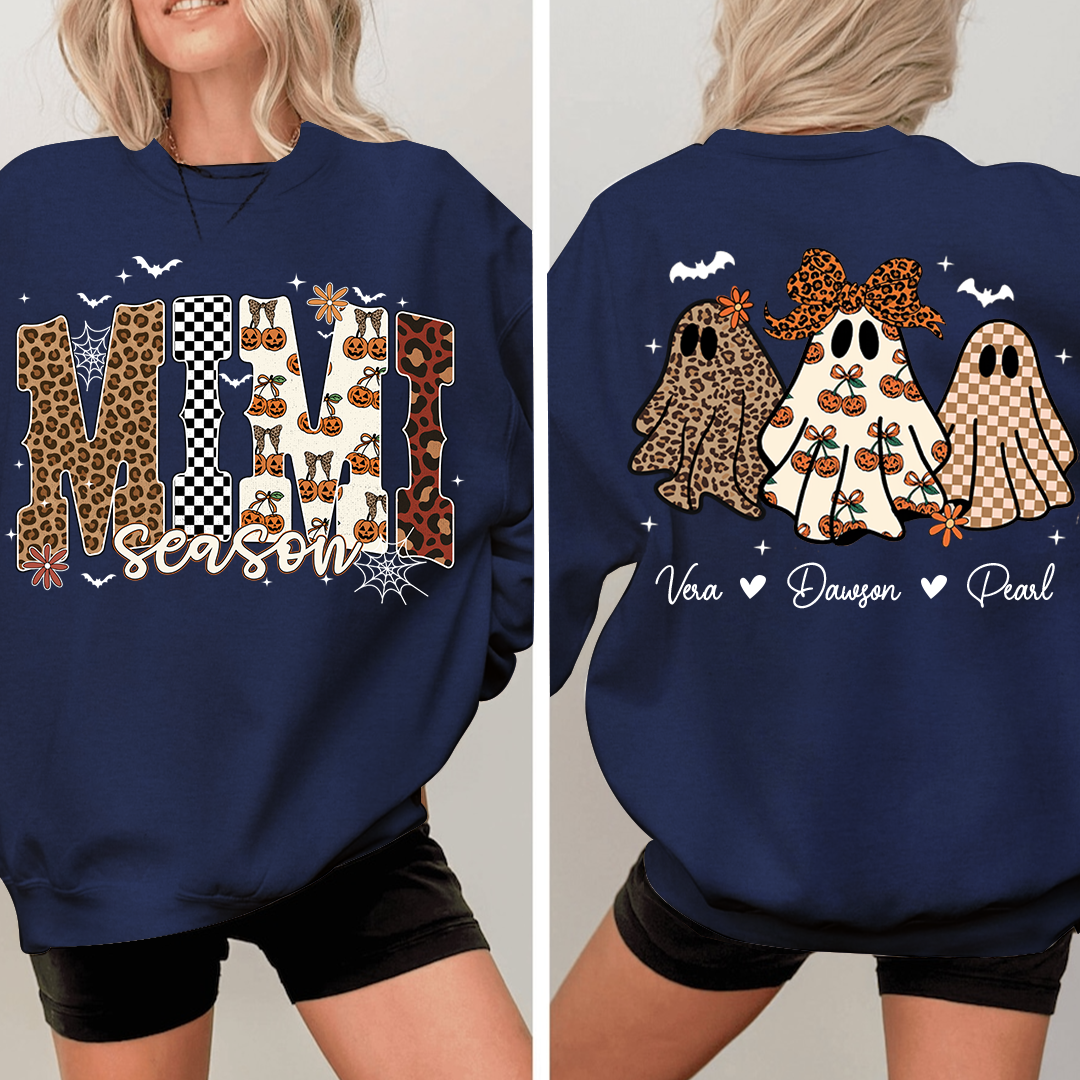 Mimi Season Halloween Sweatshirt, Custom Ghosts with Grandkids Names