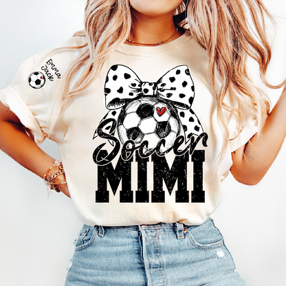 Personalized Soccer Mimi Shirt, Soccer Ball and Bow Design with Kids Names