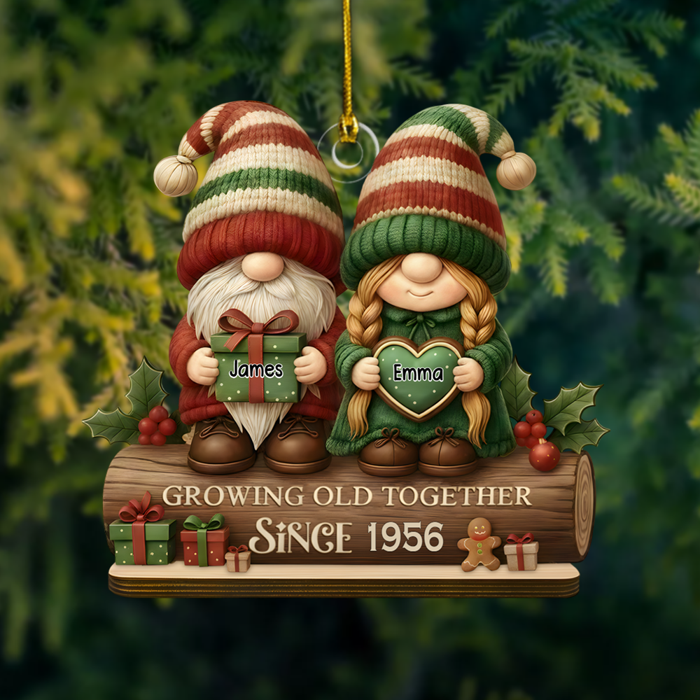 Personalized Couple Gnome Ornament – Custom Names & Anniversary Year Christmas Decoration for Couples Ornament