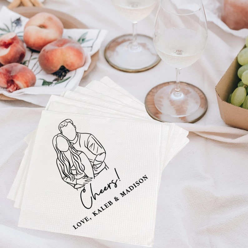 Personalized Elegant Wedding Cocktail Napkins, Engagement Party, Gifts for Couple, Engagement Wedding Gifts, Custom Cocktail Beverage Paper