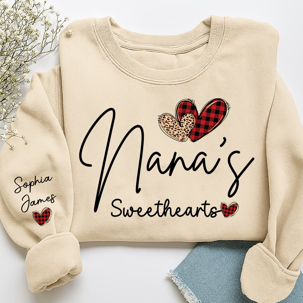 Nana’s Sweethearts Personalized Sweatshirt With Grandkids Names, Custom Grandma Crewneck Gift