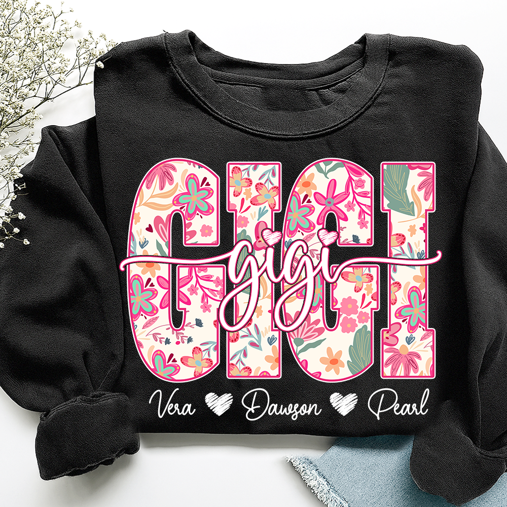 Gigi Sweatshirt Cute Floral Graphic Tee, For Gift Grandma And Kids