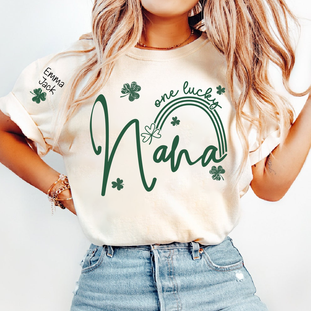 One Lucky Nana St Patrick’s Day T-Shirt, Personalized Shamrock Family For Grandma And Kids
