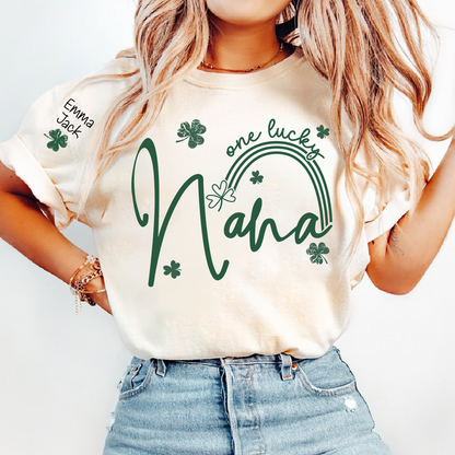 One Lucky Nana St Patrick’s Day T-Shirt, Personalized Shamrock Family For Grandma And Kids