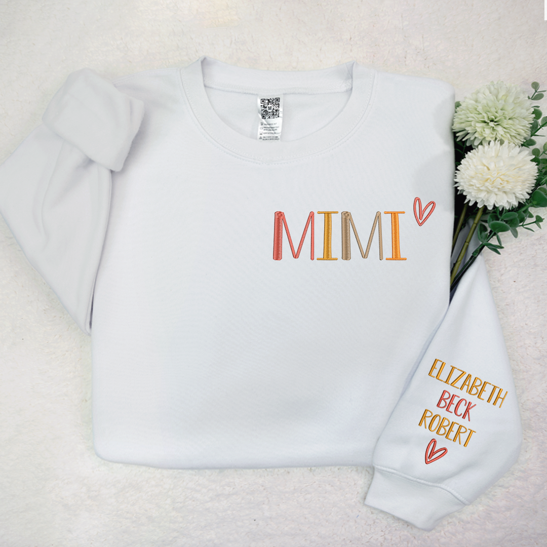 Custom Mimi Autumn With Kids Embroidered Sweatshirt
