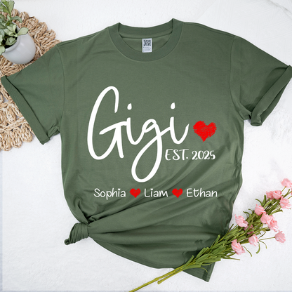 Personalized Gigi Est And Grandkids 2025 T-Shirt, Gift For Grandma