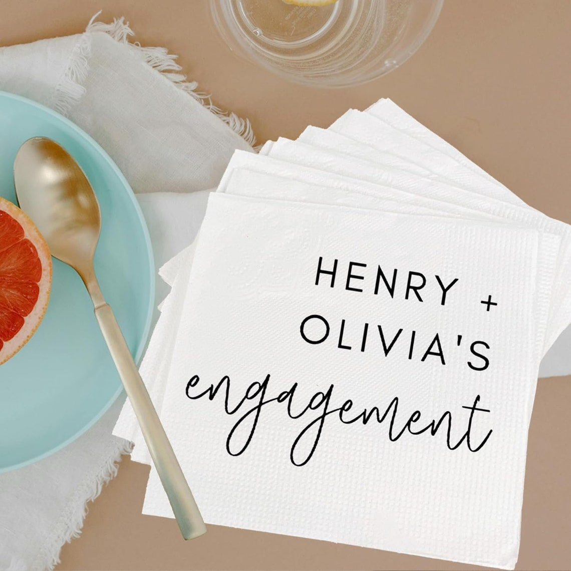 We're Engaged Napkins Engagement Party Decorations Custom Wedding Napkins Cocktail With Name Rehearsal Dinner Wedding Party Decorations