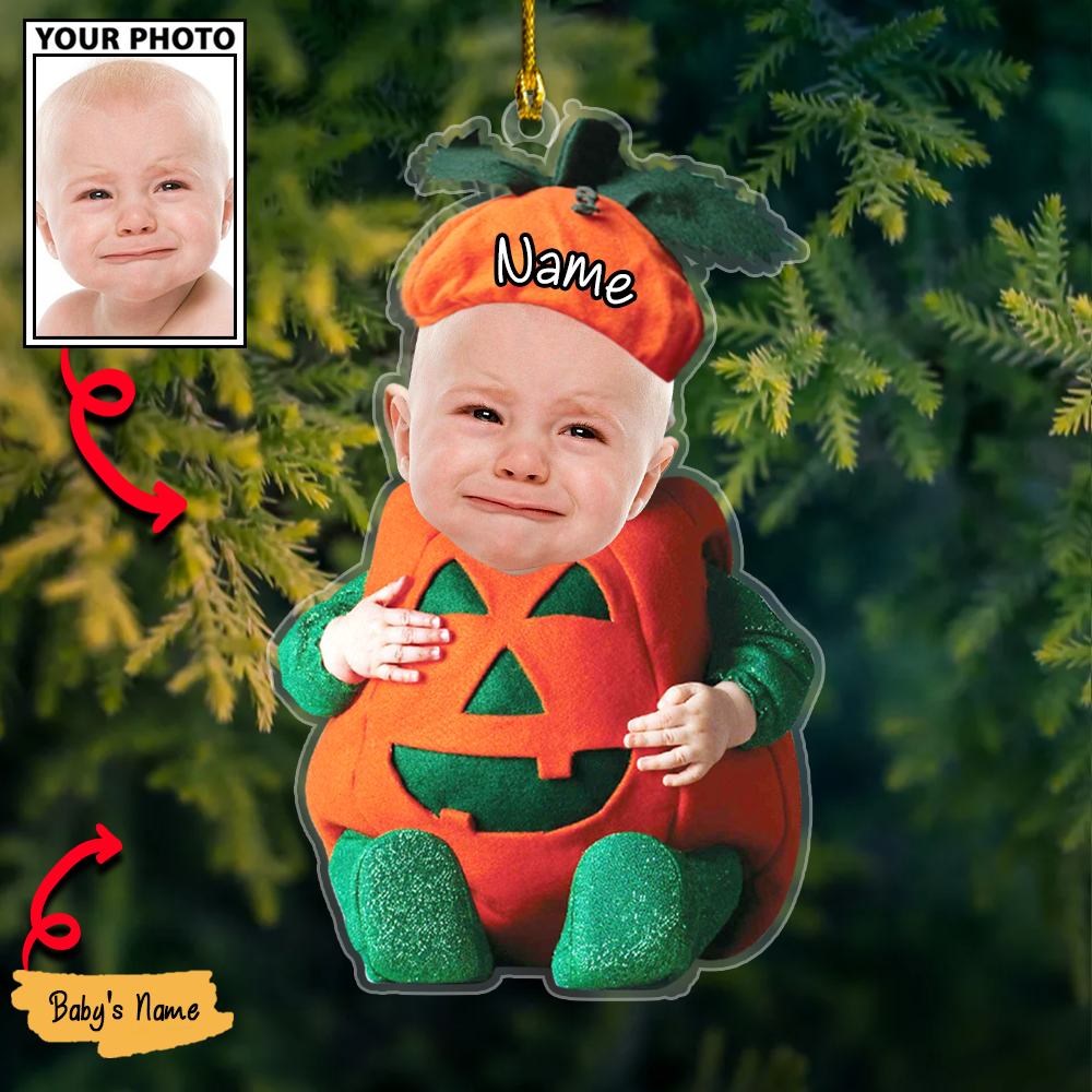 Baby Photo Ornament, Custom Pumpkin Halloween And Merry Christmas Decoration with Name