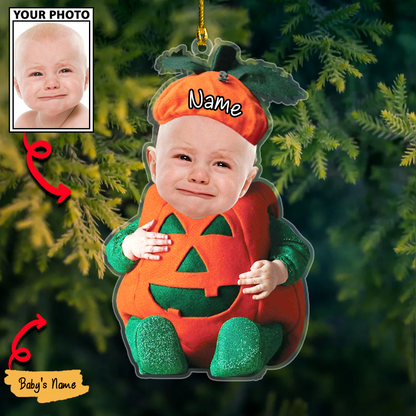 Baby Photo Ornament, Custom Pumpkin Halloween And Merry Christmas Decoration with Name