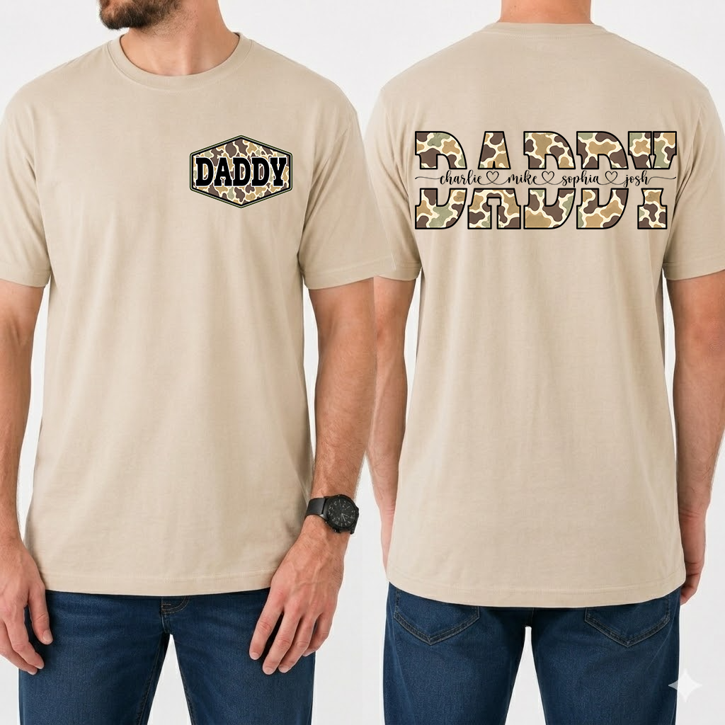 Daddy Camo Personalized T-Shirt – Custom Names Gift for Dad Daddy Papa