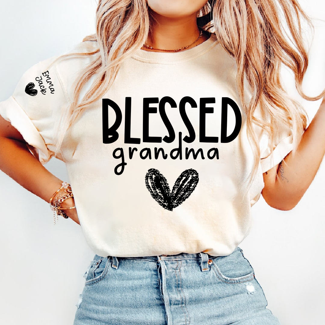 Blessed Grandma Shirt, Personalized with Grandkids’ Names, Custom T-Shirt Gift for Grandma
