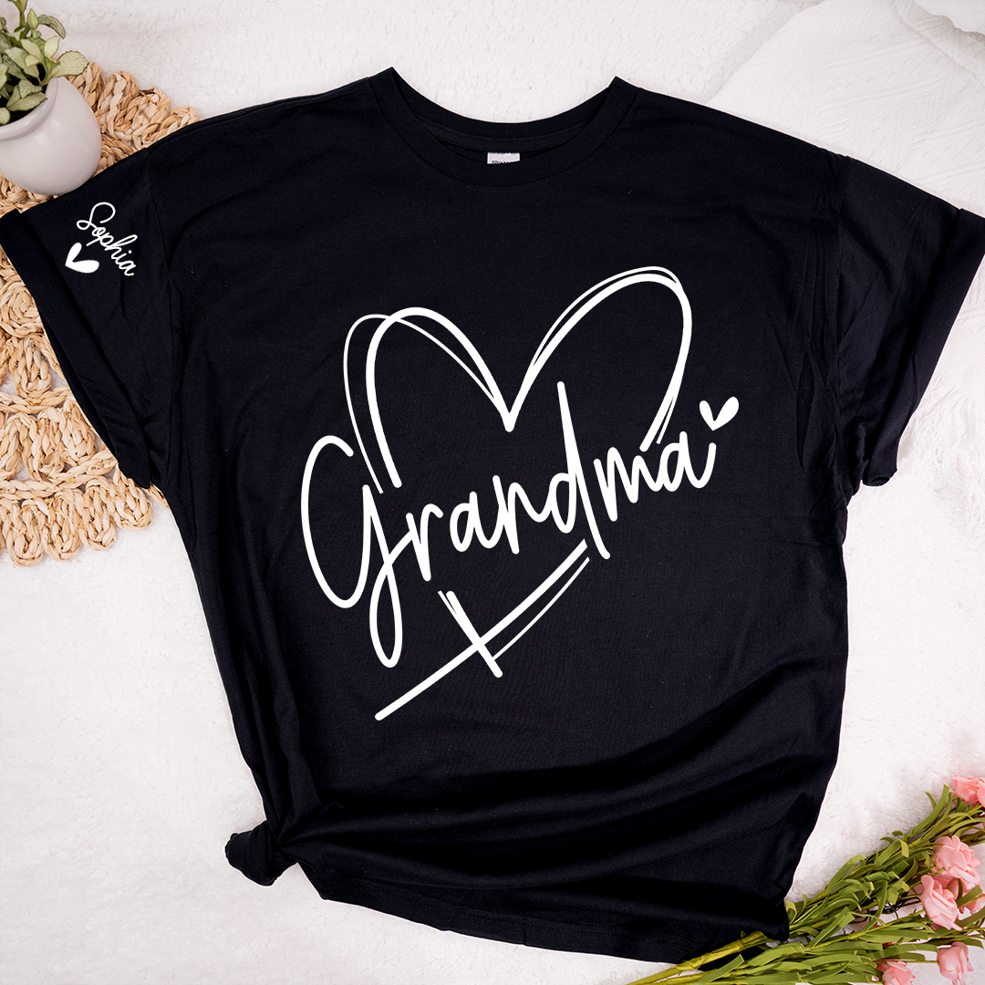Grandma And Grandkids Heart Tshirt Personalized Family Name T Shirt For Grandma