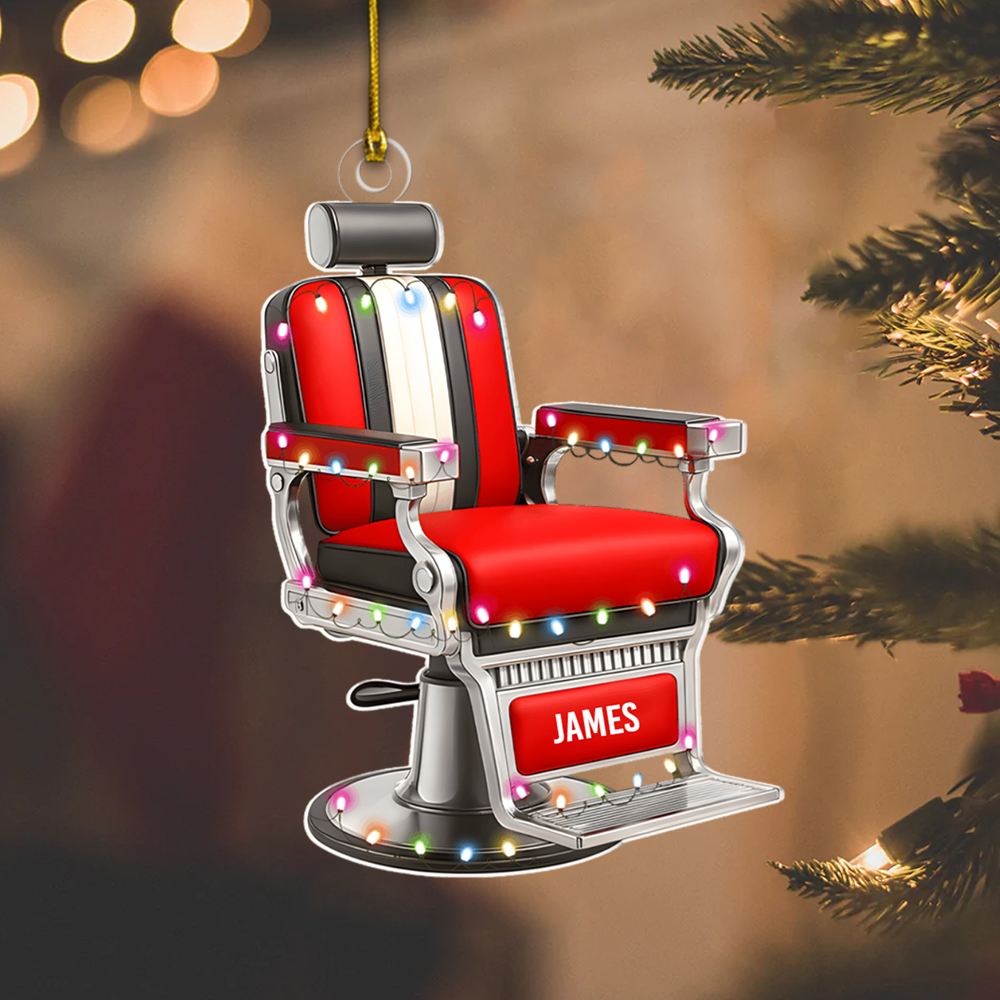 Personalized Barber Chair Ornament – Custom Name Christmas Tree Decor for Barbers & Hair Stylists Ornament