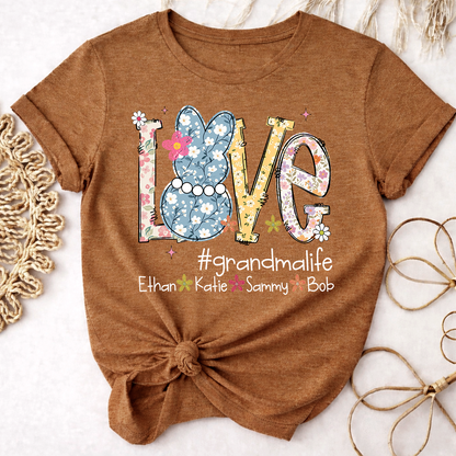 Grandma Life Love Shirt Personalized with Grandkids Names, Floral Family T Shirt