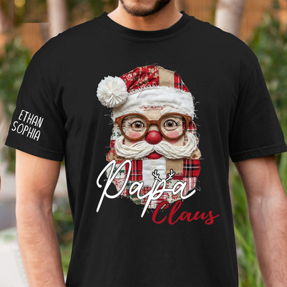 Merry Christmas Santa Patchwork Custom Name Gift for Papa And Kids