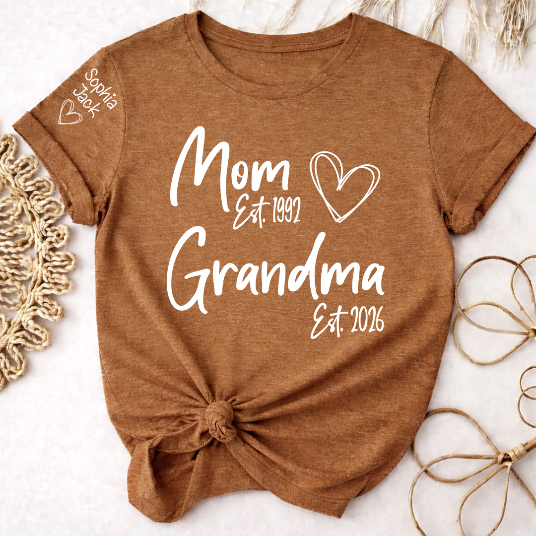 Personalized Mom Grandma Shirt, Est Year Minimal Family Design, With Grandma And Kids Names