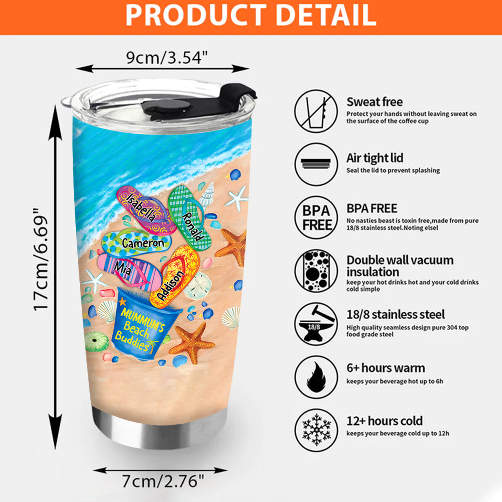 Personalized Water Cups, Custom Summer Grandma And The Kids. Portable Water Cup With Lid