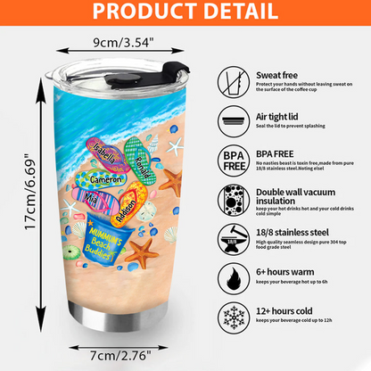 Personalized Water Cups, Custom Summer Grandma And The Kids. Portable Water Cup With Lid