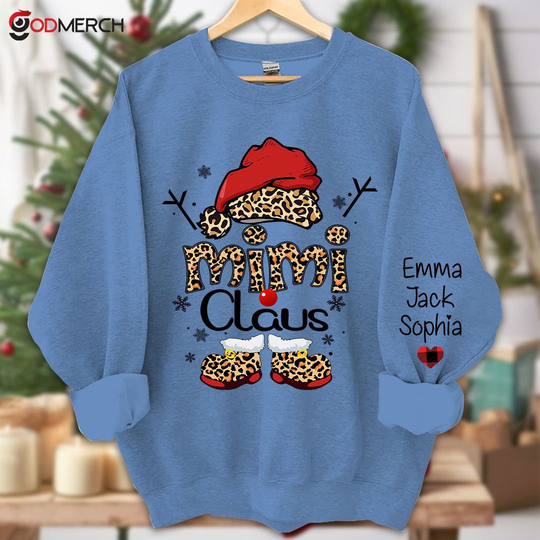Mimi Claus Leopard Christmas, Christmas Grandma Nana Mimi Claus Shirt Custom Name