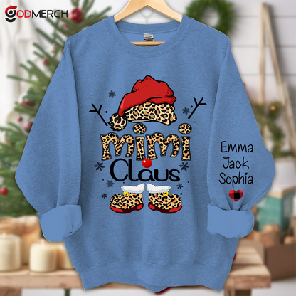 Mimi Claus Leopard Christmas, Christmas Grandma Nana Mimi Claus Shirt Custom Name