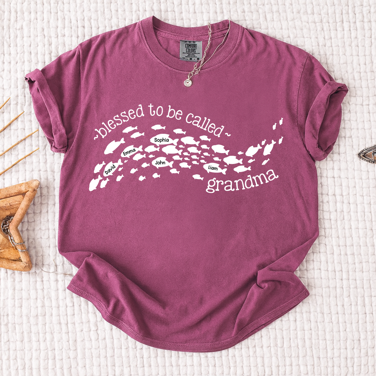 Comfort Colors Personalized Grandma Ocean Fish Shirt, Blessed to be Called Grandma T-Shirt, Custom Grandkids Names Sea Life Gift