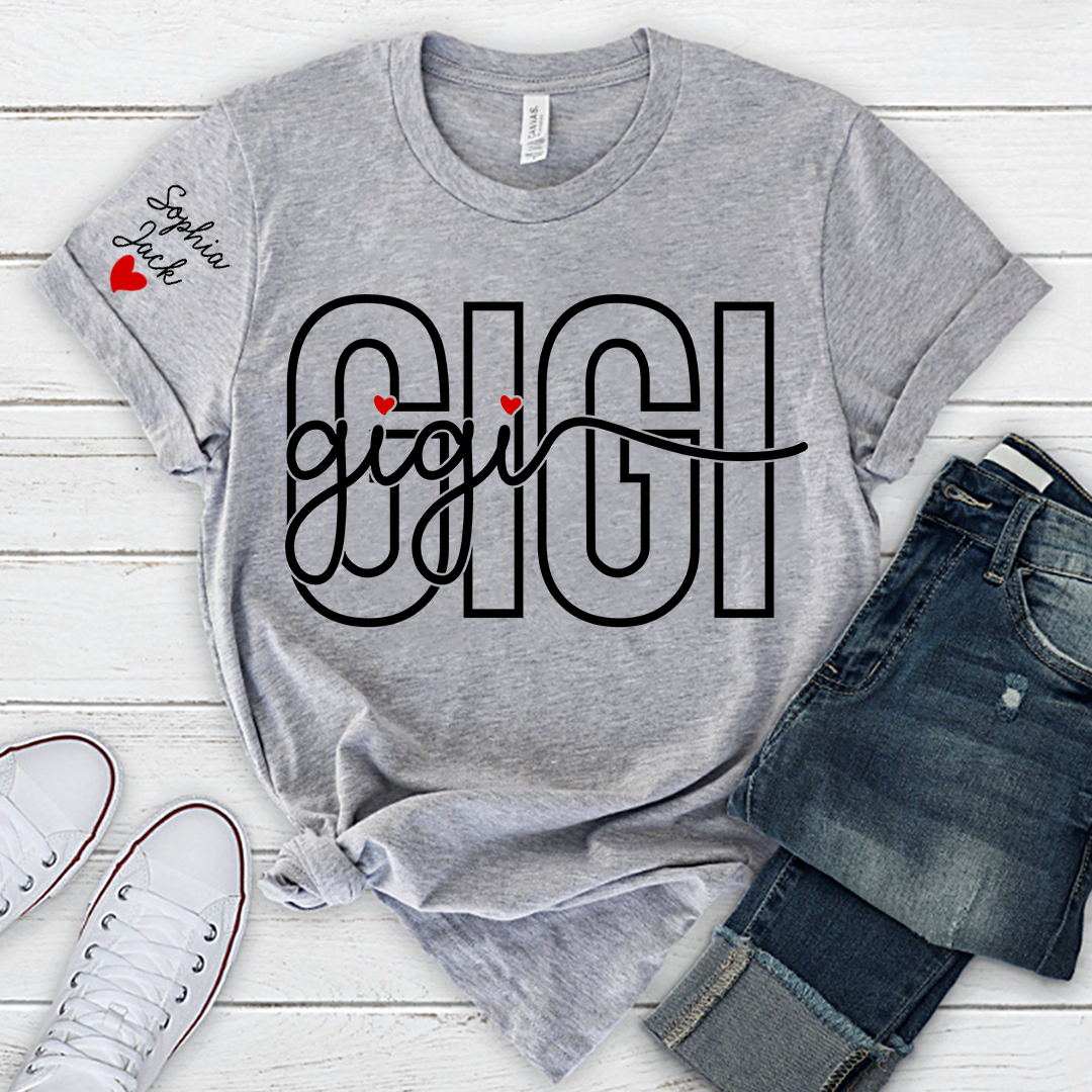 Custom Gigi Shirt for Women, Personalized Grandkids Names Tee, Grandma Family Shirt, Heart Name Graphic Gift for Gigi Lovers