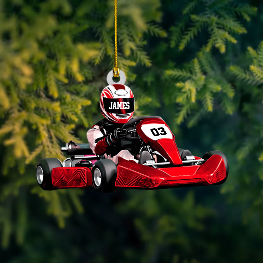 Custom Go Kart Racing Ornament 2025 – Personalized Racer Ornament, Gift for Kids & Race Fans Ornament